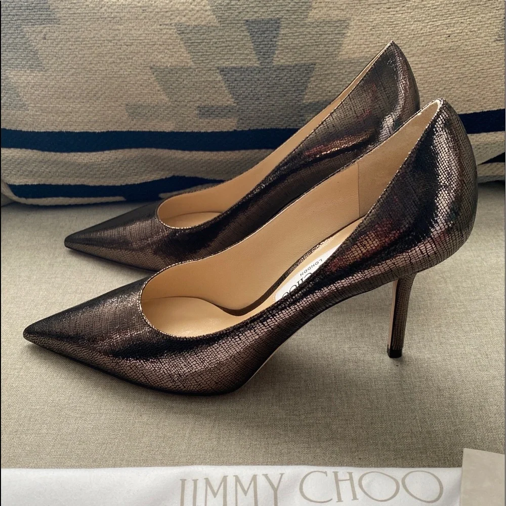 Jimmy Choo Metallic Bronze Pointed-Toe Stiletto Pumps - Picture 2 of 12